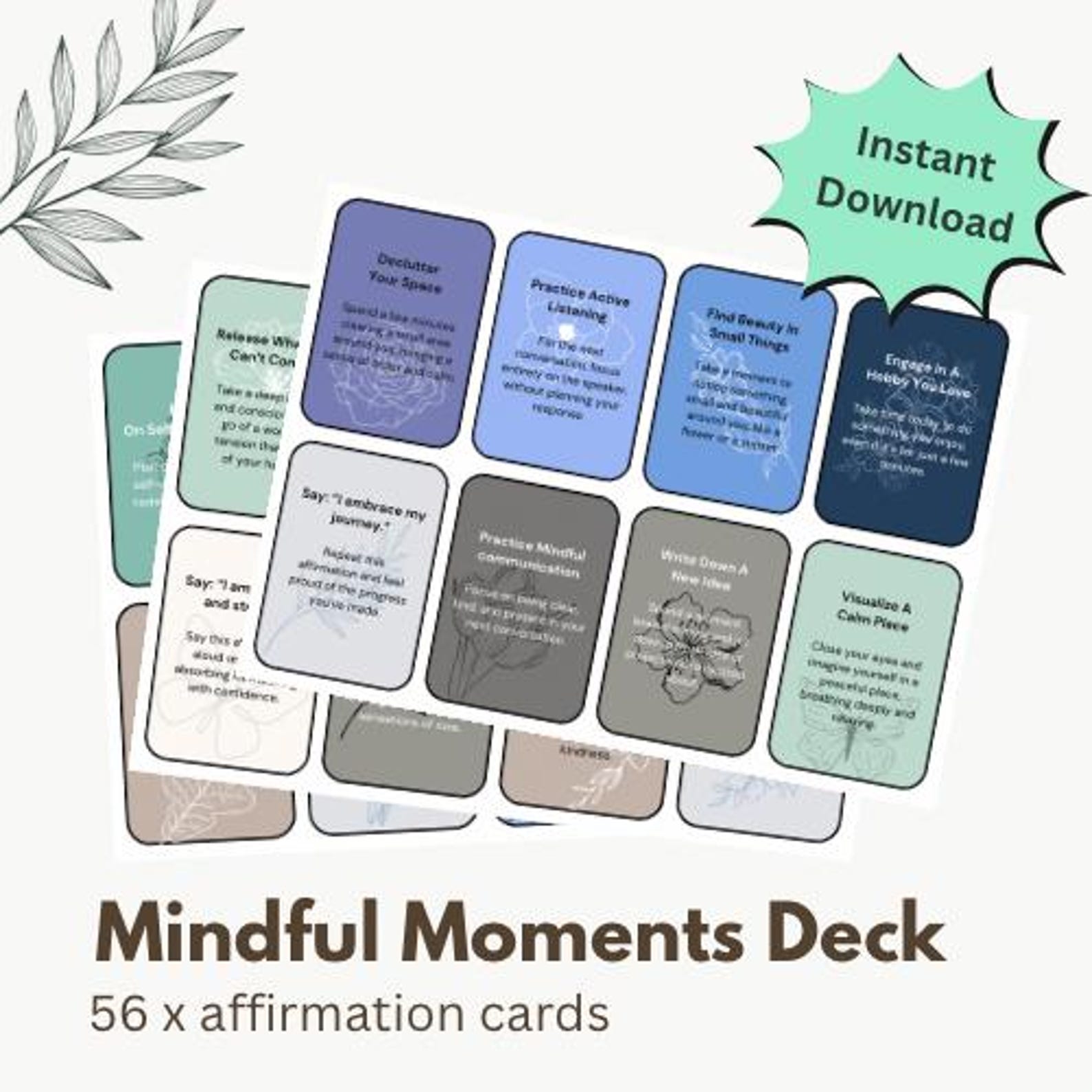 Mindful Moments Deck - Printable Mindfulness Cards for Self-care ...