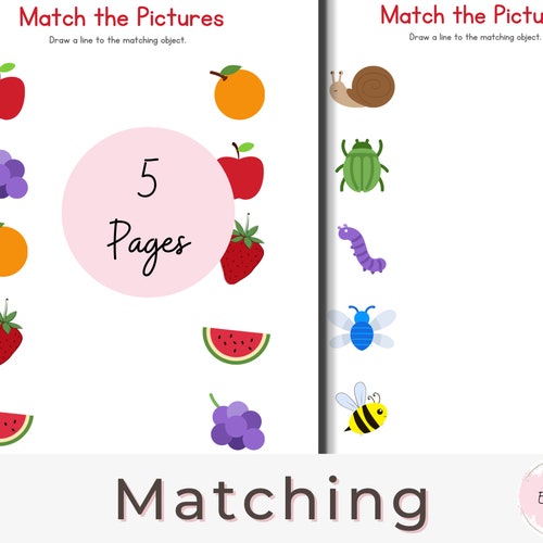 5 Printable Matching Worksheets Match the Picture Prek - Etsy