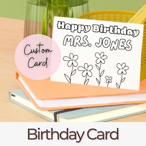 Cartão de aniversário personalizado para professores de alunos, cartão de colorir personalizado para agradecimento aos professores, cartão de aniversário personalizado, cartão de aniversário para impressão
