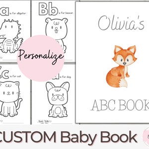 Primeiro livro ABC do bebê personalizado, chá de bebê ABC Book, bebê ABC Book, jogo de chá de bebê ABC Book, livro de colorir do alfabeto