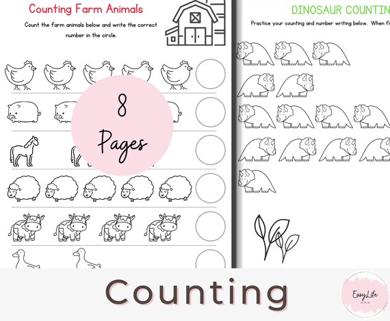 8 Counting Worksheets Preschool Prek Worksheets Homeschool - Etsy