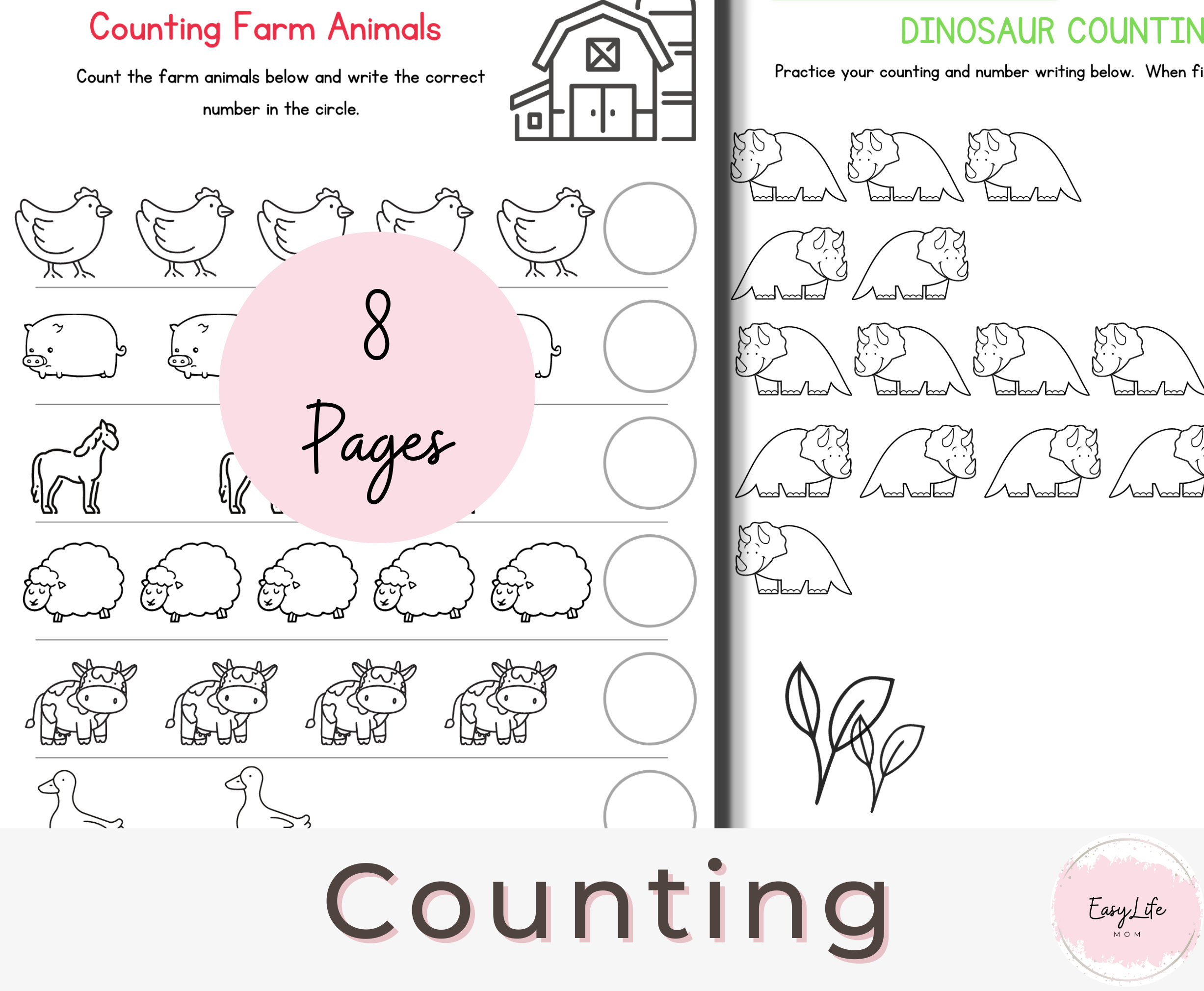 8 counting worksheets preschool prek worksheets homeschool etsy