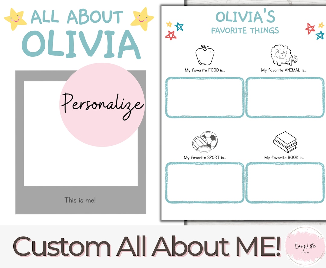 Printable All About Me Worksheets, Custom All About Me, Pre-k ...