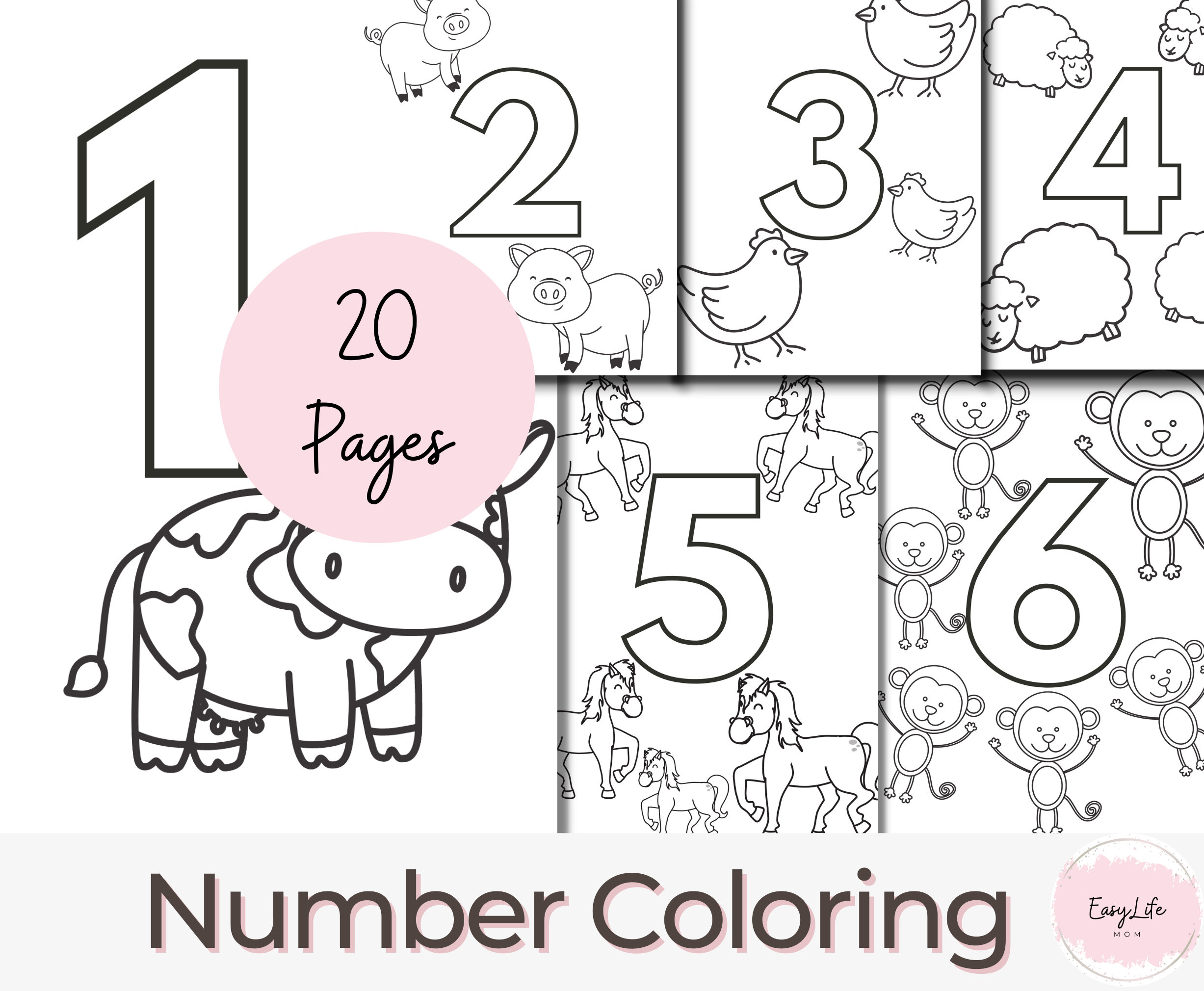 20 Printable Numbers Coloring Pages, Coloring Page, Preschool