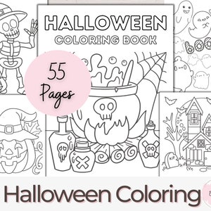 Halloween Coloring Book, 55 Halloween Coloring Pages, Printable Coloring Book for Kids