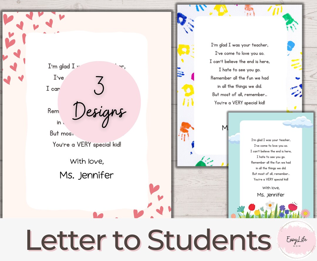 Teacher End of School Letter Printable, Letter to Students, Teacher