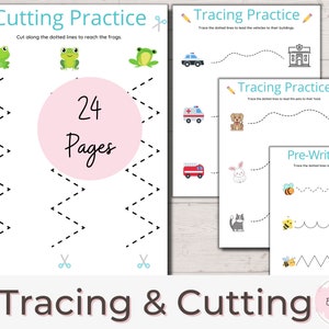 Cutting and Tracing Practice: Pre-Writing Skills Worksheets (PDF)