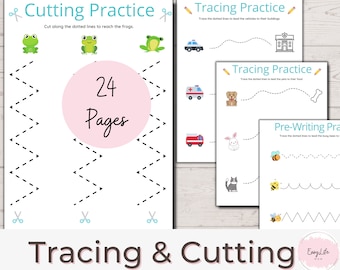 Cutting and Tracing Practice: Pre-Writing Skills Worksheets (PDF)