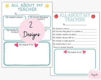 All About My Teacher Printable: End of Year Gift (PDF)