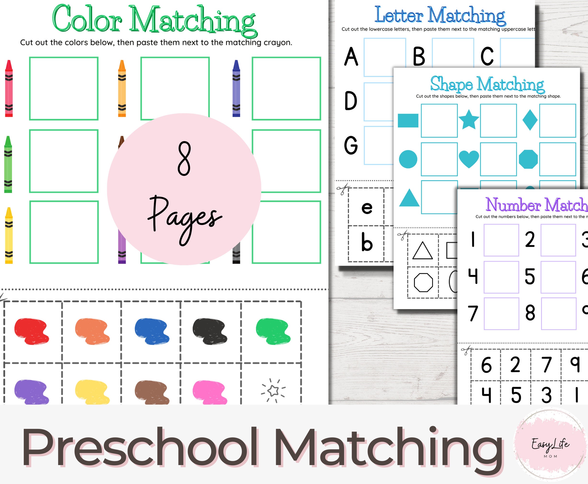 Preschool Matching Worksheet: Cut & Paste Learning Activities (PDF) - Etsy