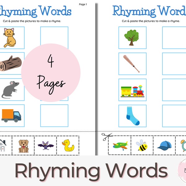 Rhyming Words Worksheets, Preschool, Prek Worksheets, Homeschool Printable, Rhyming Worksheets, Learning Activities, Rhymes and Worksheets