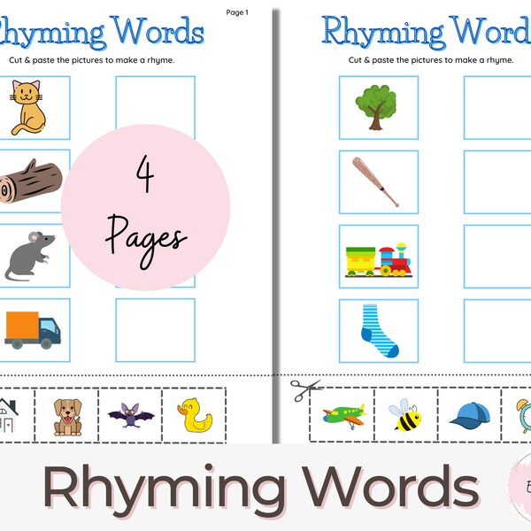 Rhyming Matching Arbeitsblatt Etsy de
