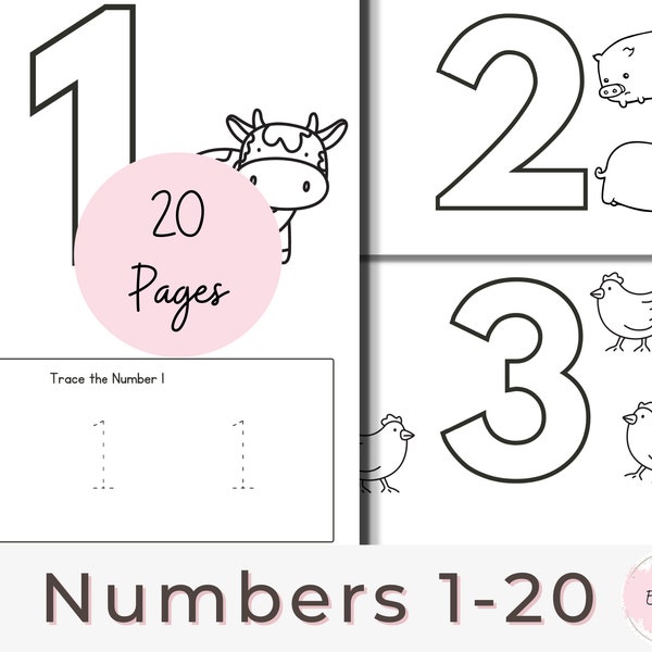 20 Printable Numbers All About Number Worksheets, Preschool, Kindergarten, Homeschool, Coloring Page, Prek Worksheets, Trace Numbers