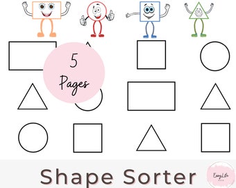 5 Preschool Shape Worksheets, PreK Worksheets, Preschool, Homeschool Printables, Learning Activities, Coloring, Coloring Page, Toddler, PDF