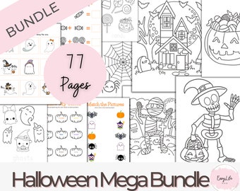 Halloween Activity Bundle: 77 Pages, Coloring, Matching (PDF)