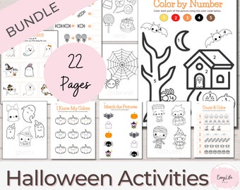 Halloween Activity Bundle, Cute Halloween Activity Pages, Preschool, Kindergarten, PreK Worksheets, Coloring, Coloring Pages, Homeschool