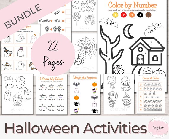 Halloween Activity Bundle, Cute Halloween Activity Pages, Preschool, Kindergarten, PreK Worksheets, Coloring, Coloring Pages, Homeschool