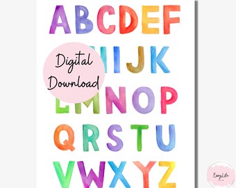 Rainbow Alphabet Print, Nursery Decor, Nursery Wall Art, Toddler, Playroom Decor, Educational Poster, Nursery Prints, Alphabet Posters
