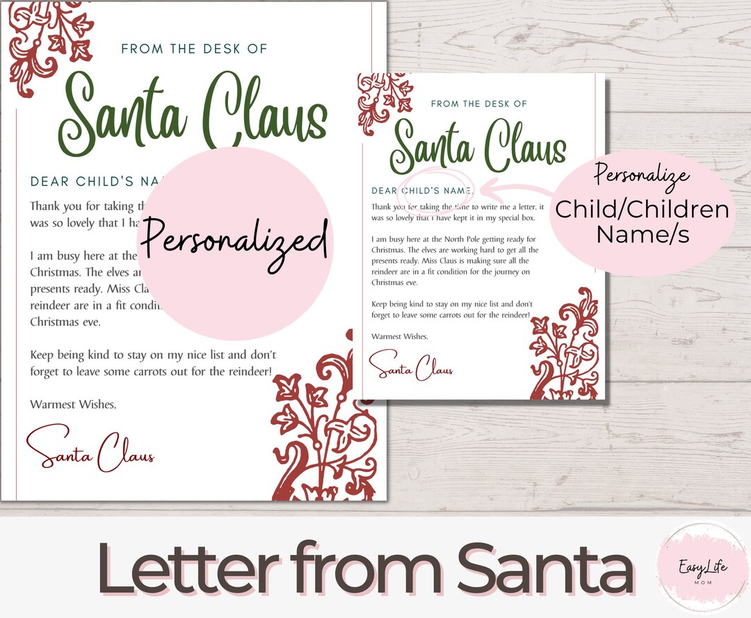 Custom Letter From Santa, Personalized, Editable Letters From Santa ...