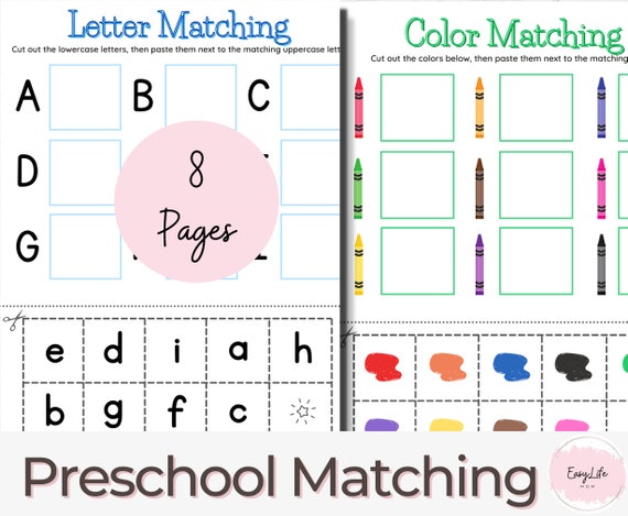 preschool matching cut paste preschool prek worksheets etsy