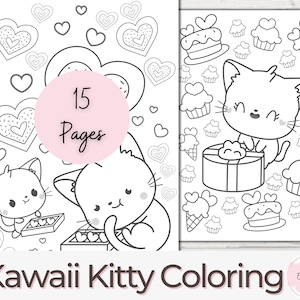 Kawaii Kitty Coloring Pages, Kids Coloring Pages, Cat, Kids Coloring Book, Coloring Page, Kawaii Printables Coloring Book, Kawaii