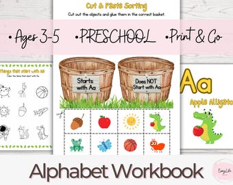 Alphabet Workbook for Preschool | A-Z Letter Practice, Phonics, Handwriting & Fine Motor Skills (Printable PDF)