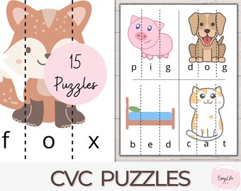 CVC Word Puzzles: Preschool Learning Activity (PDF)