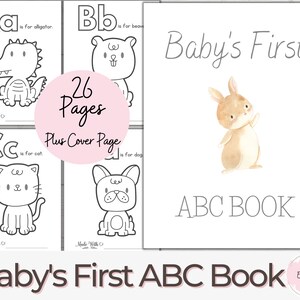 Primeiro livro ABC do bebê, livro do alfabeto para chá de bebê, jogo para chá de bebê, livro de colorir do alfabeto, livro de colorir para chá de bebê, download instantâneo