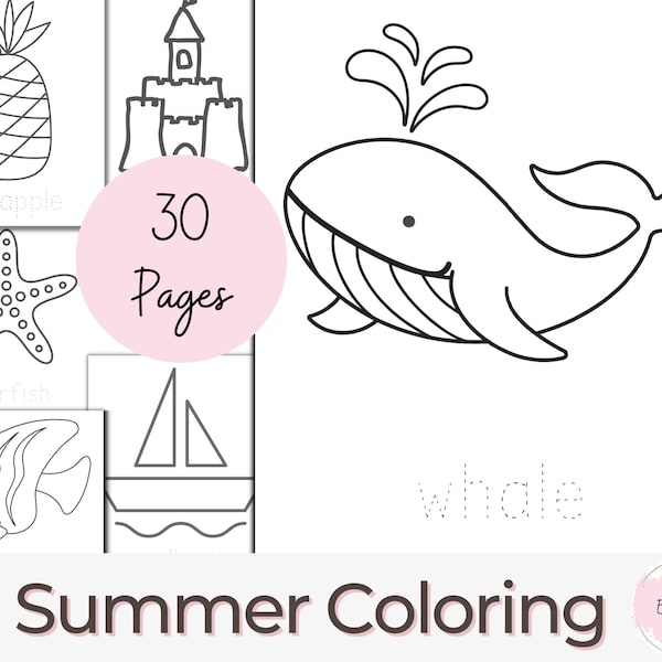 Summer Coloring Pages, 30 Printable Simple Coloring Pages, Preschool Coloring, Summer Activities, Summer Coloring, Kids Coloring Book