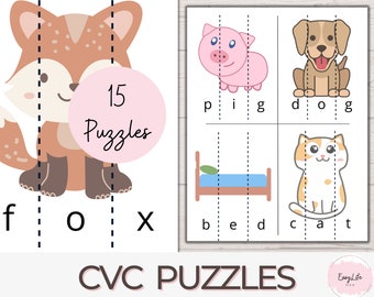 CVC Word Puzzle: 15 Printable Word Family Activities (PDF)