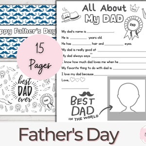 Father's Day Gift from Kids, All About Dad, Father's Day Printable Coloring Page, Father's Day Card, Printable All About My Dad Coloring