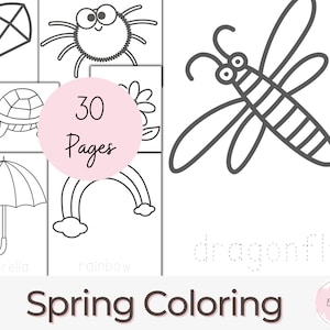 Spring Coloring Pages, 30 Printable Simple Coloring Pages, Preschool Coloring, Spring Activities, Spring Coloring, Kids Coloring Book