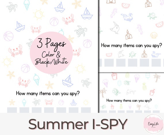 Summer I SPY Summer Coloring Pages Preschool Coloring - Etsy