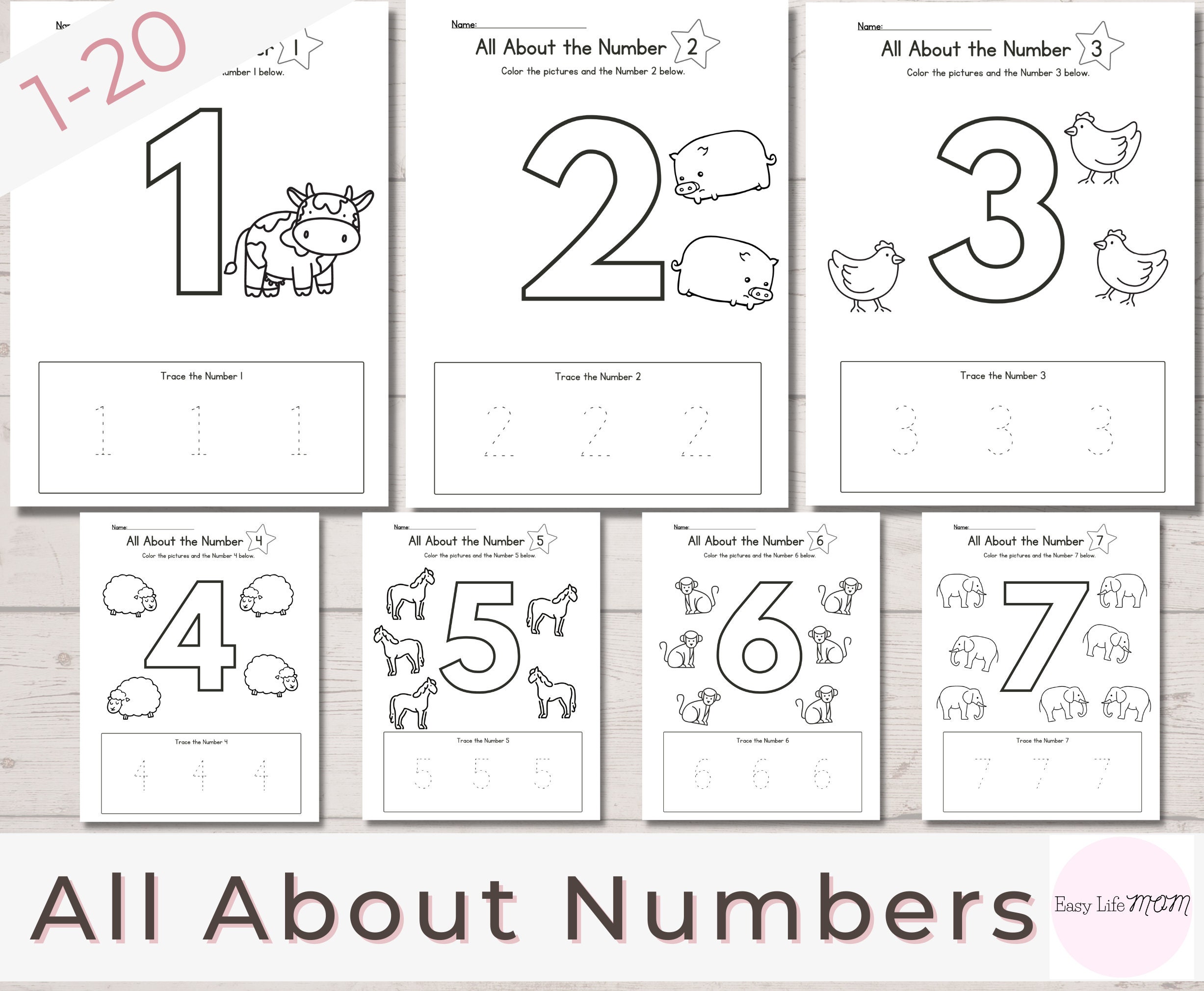 20 printable numbers all about number worksheets preschool etsy