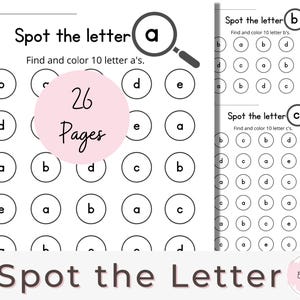 26 imprimibles de Spot the Letter en minúscula, Encuentra la letra, Hojas de trabajo para preescolar, Preescolar, Hojas de trabajo Dab It, Actividades de aprendizaje, Colorear
