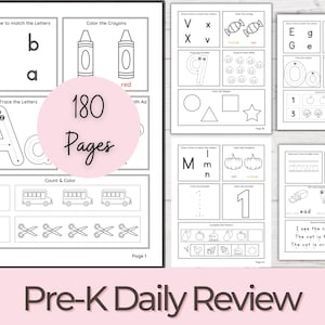 180+ Pre-K Daily Worksheets: Alphabet Tracing, Numbers, Shapes, Colors, Weather, Calendar Skills | Morning Work Printable