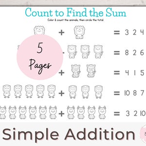Simple Addition, Preschool, PreK Worksheets, Homeschool Printable, Learning Activities, Coloring, Coloring Pages, Toddler