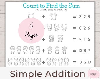 Simple Addition, Preschool, PreK Worksheets, Homeschool Printable, Learning Activities, Coloring, Coloring Pages, Toddler