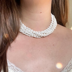 1980’s 10-Strand Hand Beaded Flower Choker