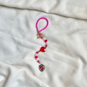 Pink and Red Heart Beaded Car Charm / Rear View Mirror Accessory / Car Accessories For Women