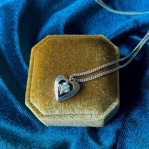 Dainty Sterling Silver Heart Pendant Necklace with Rhinestone Center and Cut Out Design Necklace