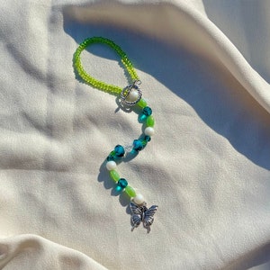 Blue and Green Butterfly Beaded Car Charm / Rear View Mirror Accessory / Car Accessories For Women