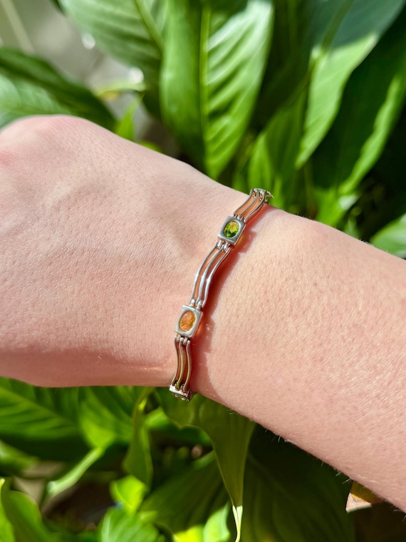 925 Sterling Silver Multicolor Stone Wave Link Te… - image 3