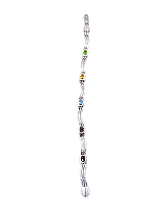 925 Sterling Silver Multicolor Stone Wave Link Te… - image 7