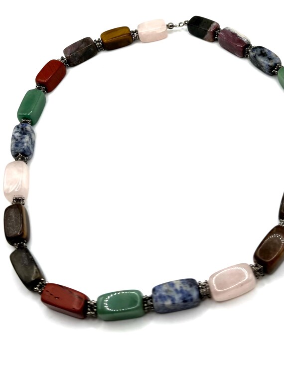 19” Multi Gemstone Chunky Rectangular Bead Neckla… - image 5