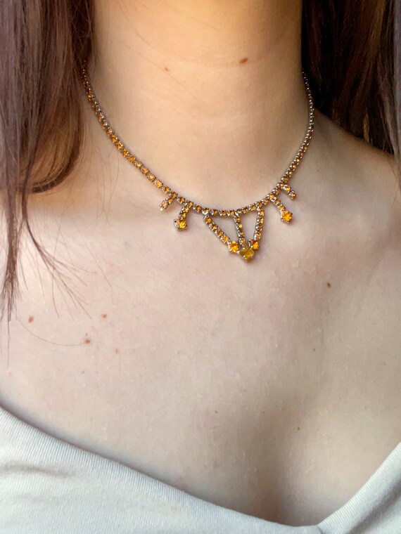 Vintage 50’s - 60’s Orange Rhinestone Choker Neck… - image 2