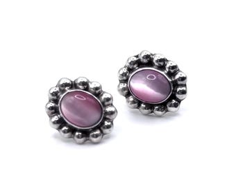 Vintage 925 Mexican Sterling Silver Pink Cat's Eye Earrings