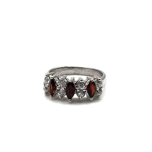Vintage Red and White CZ Marquise Cut Sterling Silver Cocktail Ring size 7.5