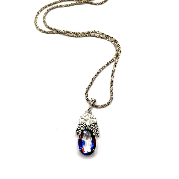 800 Silver Art Nouveau Rainbow Iris Arc Crystal Pendant Necklace 18.5”