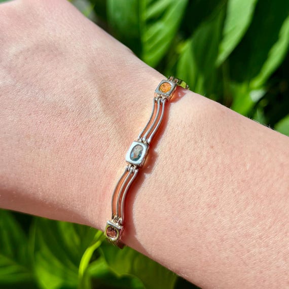 925 Sterling Silver Multicolor Stone Wave Link Te… - image 1